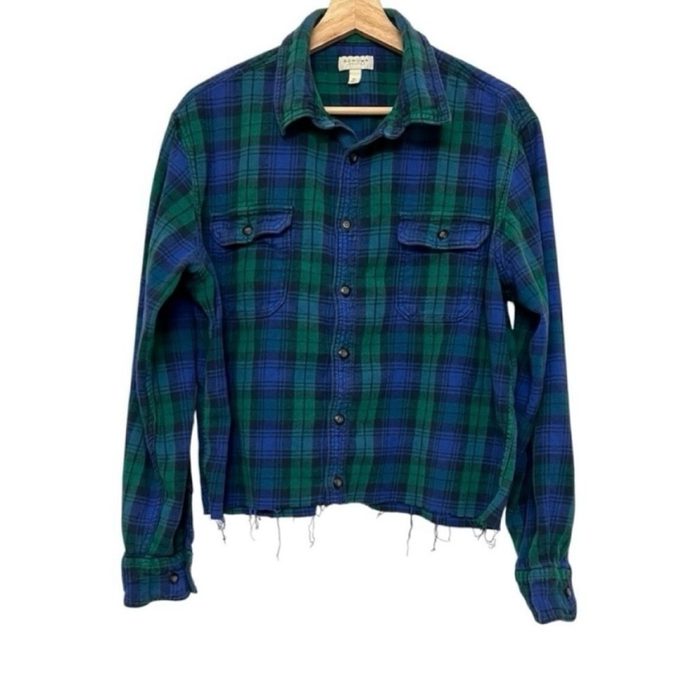 Oversized Cropped Distressed Grunge Plaid Flannel Sz XL